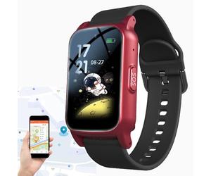 Weyot Montre Connectée avec Détecteur de Chute, Montres Intelligentes Surveillance De La Santé des Personnes Âgées, Bracelet De Positionnement GPS,Red