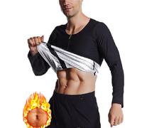 Weyot Vetements De Sudation, Combinaison De Sauna pour Hommes Sweat Chemise À Manches Longues Veste D'Entraînement Body Shaper Zipper Top Minceur, 4XL/5XL,Silver