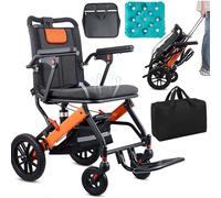 WEYRAL Fauteuil roulant pliable léger de 12 kg, avec manche télescopique, sac à dos surdimensionné et sac de voyage, fauteuil roulant de voyage, ultra léger, pliable, transport