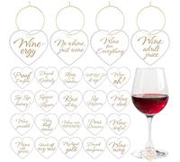 Weysat Lot de 24 breloques en acrylique pour verre à vin avec citations amusantes et texte doré, réutilisables avec sac de rangement pour fêtes d'anniversaire, mariages (cœur)