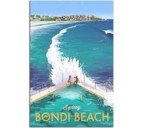 WEYUE Art de la toile Bondi Beach australie Sydney Vintage voyage affiche peinture décoration de la maison affiches sur le décor mural Sans cadre 30x45cm