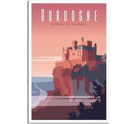 WEYUE Art de la toile Dordogne Beynac-et-Cazenac Vintage Voyage Affiche Mur Affiches Décoration de La Maison Peinture Art Mural le Sans cadre 30x45cm