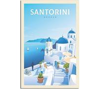 WEYUE Art de la toile Santorini Grèce Vintage Voyage Affiche Peintures Décoratives Mur Art Mural Toile Peinture Sans cadre 30x45cm