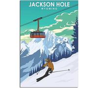 WEYUE Tableaux décoratifs Wyoming State Ski télécabine Vintage voyage affiche toile peintures murales peinture décor à la maison Art Mural Sans cadre 60x90cm