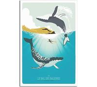 WEYUE Toile Art LE BAL DES BALEINES Vintage affiche de voyage toile affiches murales décor de chambre décoration de la maison Art Sans cadre 40x60cm