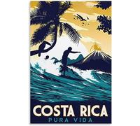 WEYUE Toile imprimée Costa Rica Pura Vida lac Vintage voyage affiche peintures murales toile Art Mural peinture décor à la maison Sans cadre 50x75cm