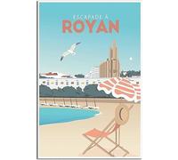 WEYUE Toile imprimée Royan France Plage Vintage Voyage Affiche Peintures Décoratives Décoration de La Maison Mur Art Toile Sans cadre 50x75cm