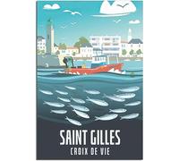 WEYUE Toile imprimée Saint Gilles Croix De Vie Vintage voyage affiche affiches murales peinture décor à la maison toile Art Mural Sans cadre 50x75cm