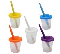 Wezalget 5 pièces de Peinture Anti-déversement avec Pinceaux, Couvercles Hermétiques Réutilisables Lavables, Gobelet de Nettoyage pour Pinceaux