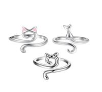 Wezalget Bague au Crochet | 3 pièces Bague au Crochet en Alliage Anneau de Tension au Crochet Chat Mignon Ajustable Anneau de Tension de Doigt au Crochet - Accessoires de Crochet et de Tricot