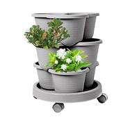 Wezalget Pot de Tour de Fraises Empilable, Planteur Vertical À 3 Niveaux, Tours De Jardin De Jardin avec Roues À Plateau, pour Les Fraises, Les Fleurs, Les Herbes, Les Légumes