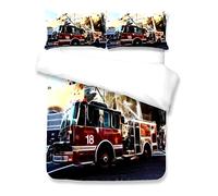 WFBZ Parure De Lit Enfant Parure De Lit Adulte,Housse De Couette 260x230/65x65cm,Voitures,Camion De Pompiers