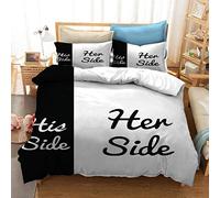 WFBZ Parure de lit His Side Her Side avec taies d'oreiller, fermeture éclair en microfibre (King Size 240 x 220 cm + 80 x 80 cm)
