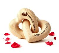 WFE Sculpture Bois Massif Personnalisée Coeurs Entrelacés Gravés | Cadeau 5 Ans Mariage Noces Bois, Offrez Prénoms Date Gravés, Déco Table Salon, Coeurs Entrelacés pour Couple