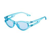WFFZTZW Lunettes de soleil œil de chat ovales style punk pour femmes et hommes, monture creuse de luxe, tendance, UV400 (C6Blue)