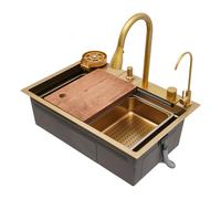 WFIETN Évier cascade multifonction en acier inoxydable 201 - 68 x 46 x 22 cm - Évier de cuisine rectangulaire avec robinet extensible - 1 bac - Kit d'accessoires complet (blanc)