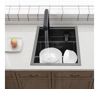 WFIETN Petit évier de cuisine, invisible, pour plan de travail, avec robinet et couvercle, noir, peu encombrant, 45 x 30 x 23 cm