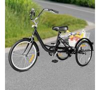 WFIETN - Tricycle de 20 pouces pour adultes - 8 vitesses - 3 roues - Vélo avec panier à provisions - Noir - Vélo de ville - Vélo pour personnes âgées - Tricycle à pédales pour personnes d'une taille