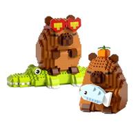 WFKKMEQ Capybara Blocs de Construction, 2PCS Jeux de Construction Mini Block Models 3D Mini Blocs de Puzzle Micro Bloc de Constructions Figurines Modèle Building Block Set pour Cadeaux d'anniversaire