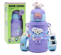 WFKKMEQ Gourde Isotherme Enfants, Acier Inoxydable Lapin Gourde, Enfants Bouteille d'Eau avec Paille, Bouteille Isotherme pour École Sport Maternelle 450ml