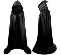 WFKKMEQ Halloween Cape à Capuche Noire, Noire Cape Vampire Costume Femmes Hommes Adulte pour Carnaval Cosplay Costume, Déguisement pour Halloween, Bal Masqué - 150cm