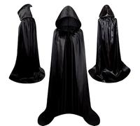 WFKKMEQ Halloween Cape à Capuche Noire, Noire Cape Vampire Costume Femmes Hommes Adulte pour Carnaval Cosplay Costume, Déguisement pour Halloween, Bal Masqué - 120cm