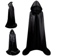 WFKKMEQ Halloween Cape à Capuche Noire, Noire Cape Vampire Costume Femmes Hommes Adulte pour Carnaval Cosplay Costume, Déguisement pour Halloween, Bal Masqué - 140cm