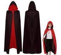 WFKKMEQ Halloween Vampire Cape à Capuche, Réversible de Vampire Cape Noir et Rouge, Capuche Deguisement Adulte Enfant pour Halloween Noël Fête Costumes de Cosplay - 120cm