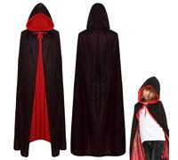 WFKKMEQ Halloween Vampire Cape à Capuche, Réversible de Vampire Cape Noir et Rouge, Capuche Deguisement Adulte Enfant pour Halloween Noël Fête Costumes de Cosplay - 90cm