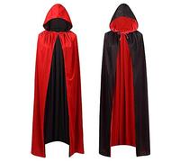 WFKKMEQ Halloween Vampire Cape à Capuche, Réversible de Vampire Cape Noir et Rouge, Capuche Deguisement Adulte Enfant pour Halloween Noël Fête Costumes de Cosplay - 150cm
