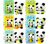 WFKKMEQ Panda Blocs de Construction, 6PCS Mini Block Models Jeux de Construction 3D Mini Blocs de Puzzle Micro Bloc de Constructions Figurines Modèle Building Block Set Cowgirl