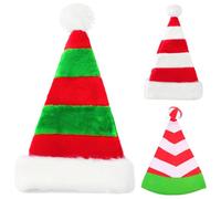 WFKKMEQ Santa hat, Christmas Striped Hat With, Plush Santa Hat, Bonnets de Père Noël Rouges et Verts pour Enfants et Adultes Déguisés pour la Fête de Noël, Christmas Costume and Holiday Fun