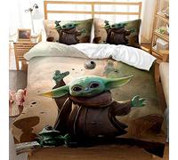 WFKLLL Housse De Couette Baby Yoda, Parure De Lit en Polyester Brossé Doux pour Enfants Garçons Décoration De Chambre avec 2 Taies d'oreiller (Style H,220 x 240 cm)