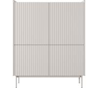 WFL GROUP Buffet Haut Scandinave avec Espace De Rangement - Commode Moderne 103x126x38 Cm - Beige & Chêne Scandi avec Façade Fraisée - 4 Portes Push-to-Open - Pieds en Métal élégants - Set Nolle