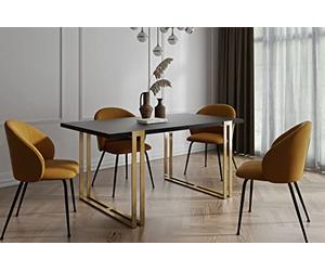 WFL GROUP Extendable Rectangular Dining Table Loft Style - Large Industrial Table with Golden Metal Legs, 160-260 cm - Space-Saving Conference Table for Living Room and Office - Black
