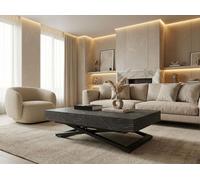 WFL GROUP Height-Adjustable and Extendable Coffee Table Cavetta U Black - Multifunctional Living Room Dining Table 120-200/80/27-76 cm - Made in EU - Black