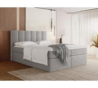 WFL GROUP Lit Boxspring 160x200 Complet avec Matelas, Surmatelas, Tête De Lit - Double Adulte, Coffre avec Rangement - Capitonné Gris en Tissu Bouclette - Amira - Gris