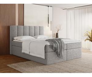 WFL GROUP Lit Boxspring 160x200 Complet avec Matelas, Surmatelas, Tête De Lit - Double Adulte, Coffre avec Rangement - Capitonné Gris en Tissu Bouclette - Amira - Gris