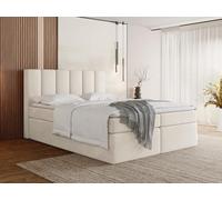 WFL GROUP Lit Boxspring 180x200 Complet avec Matelas, Surmatelas, Tête De Lit - Double Adulte, Coffre avec Rangement - Capitonné Crème en Tissu Velours - Amira - Beige