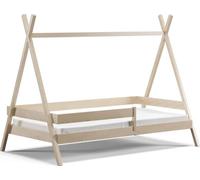 WFL GROUP Lit Cabane Tipi Enfant 80x160 Cm en Bois Massif Pin - Lit Montessori avec Barrière De Sécurité - pour Fille Et Garçon - Pin Naturel