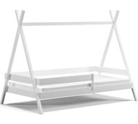 WFL GROUP Lit Cabane Tipi Enfant 90x190 Cm en Bois Massif Blanc - Lit Montessori avec Barrière De Sécurité - pour Fille Et Garçon - Pin Naturel
