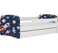 WFL GROUP Lit Enfant Blanc 70x140 80x160 80x180 Cm - avec Matelas, Barrière De Sécurité Et Tiroir - Lit Junior pour Fille Ou Garçon - Stable Et Sécurisé - Cosmos - 180x80 Cm