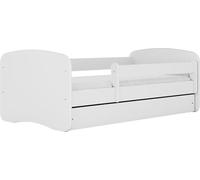 WFL GROUP Lit Enfant Blanc 70x140 80x160 80x180 Cm - avec Matelas, Barrière De Sécurité Et Tiroir - Lit Junior pour Fille Ou Garçon - Stable Et Sécurisé - Blanc - 140x70 Cm
