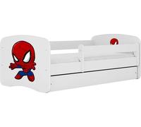 WFL GROUP Lit Enfant Blanc 70x140 80x160 80x180 Cm - avec Matelas, Barrière De Sécurité Et Tiroir - Lit Junior pour Fille Ou Garçon - Stable Et Sécurisé - Spider - 160x80 Cm