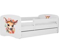 WFL GROUP Lit Enfant Blanc 70x140 80x160 80x180 Cm - avec Matelas, Barrière De Sécurité Et Tiroir - Lit Junior pour Fille Ou Garçon - Stable Et Sécurisé - Bambi - 180x80 Cm