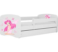WFL GROUP Lit Enfant Blanc 70x140 80x160 80x180 Cm - avec Matelas, Barrière De Sécurité Et Tiroir - Lit Junior pour Fille Ou Garçon - Stable Et Sécurisé - Fée Et Papillons - 180x80 Cm