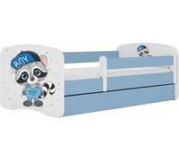 WFL GROUP Lit Enfant Bleu 70x140 80x160 80x180 Cm - avec Matelas, Barrière De Sécurité Et Tiroir - Lit Junior pour Garçon - Stable Et Sécurisé - Raton Laveur - 160x80 Cm
