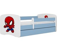 WFL GROUP Lit Enfant Bleu 70x140 80x160 80x180 Cm - avec Matelas, Barrière De Sécurité Et Tiroir - Lit Junior pour Garçon - Stable Et Sécurisé - Spider - 180x80 Cm