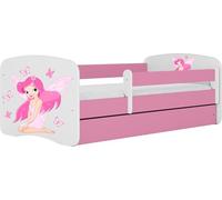 WFL GROUP Lit Enfant Rose 70x140 80x160 80x180 Cm - avec Matelas, Barrière De Sécurité Et Tiroir - Lit Junior pour Fille - Stable Et Sécurisé - Fée Et Papillons - 160x80 Cm