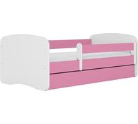 WFL GROUP Lit Enfant Rose 70x140 80x160 80x180 Cm - avec Matelas, Barrière De Sécurité Et Tiroir - Lit Junior pour Fille - Stable Et Sécurisé - Rose - 140x70 Cm